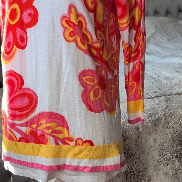 Talbots Floral V-Neck Long Sleeve Top - Red and Yellow - Picture 2 of 8